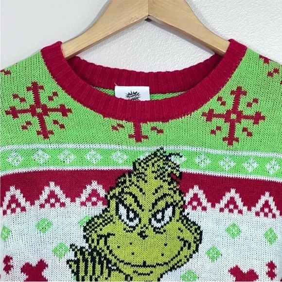 Christmas Ugly Grinch Mean One Crew Neck Sweater Size L Green NWT - Picture 3 of 6